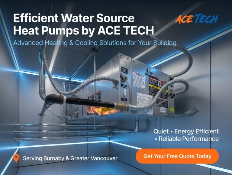Water source heat pump installation by Ace Tech for commercial HVAC in Metro Vancouver high-rise buildings